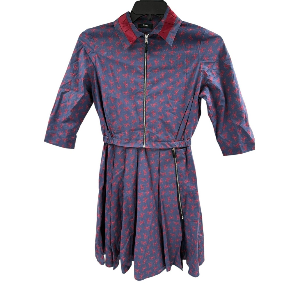 Risto Collared Women's Small Purple Cotton Half Zip Mini Dress Art to Wear